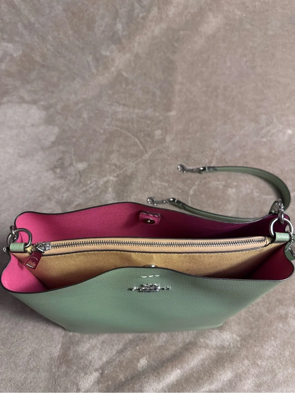 Mollie Bucket 22 bag from Coach Two-Tone Leather Tote - Pink & green